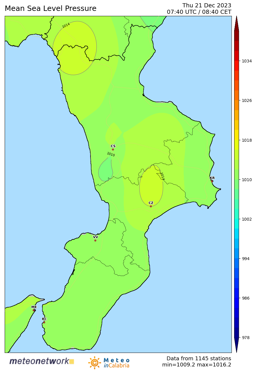 Mappa Live della pressione in Calabria