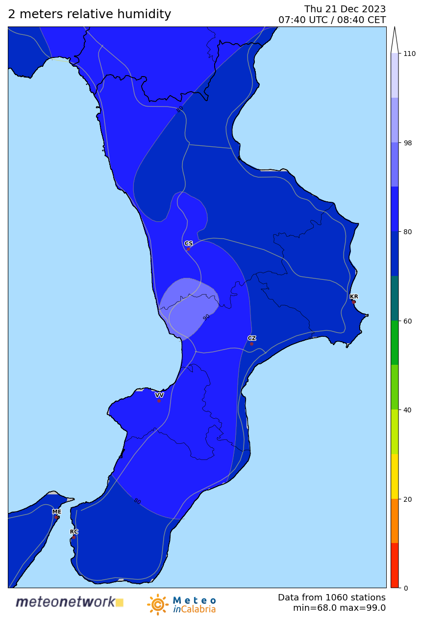 Mappa Live dell'umidità in Calabria
