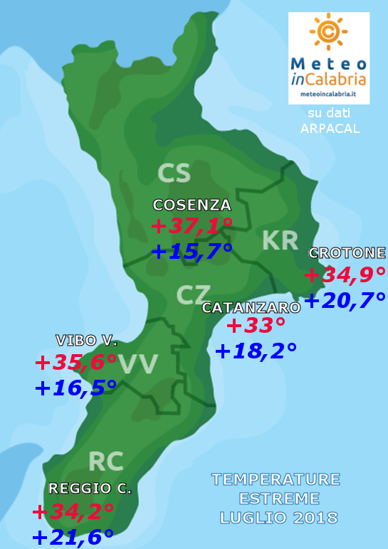 Resoconto climatico di luglio 2018 in Calabria