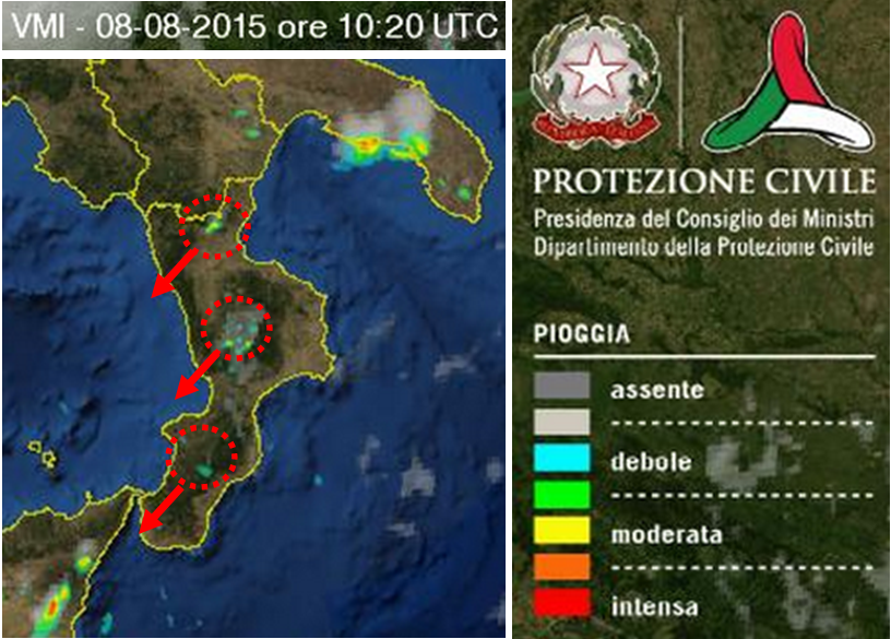 I temporali in atto oggi sabato 8 agosto 2015