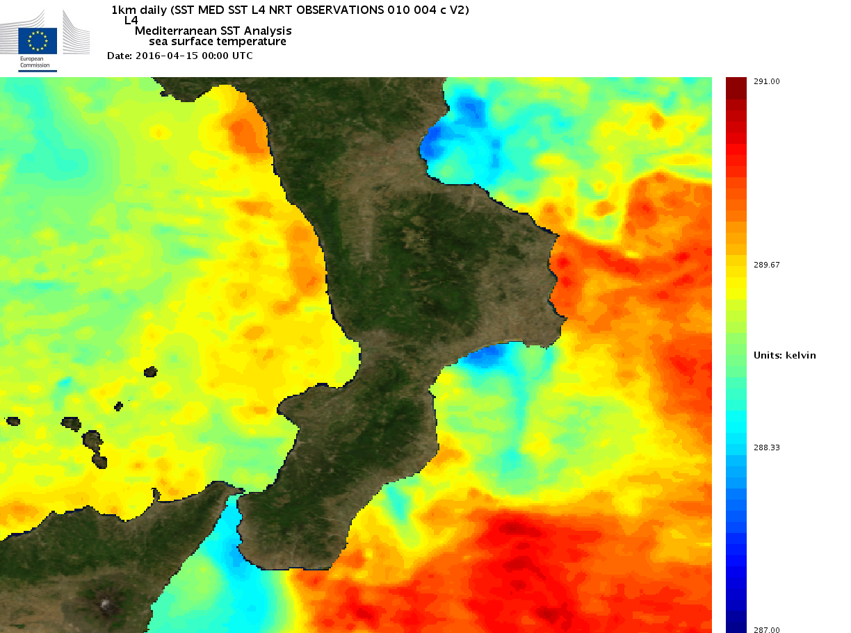La mappa di temperatura dei mari calabresi