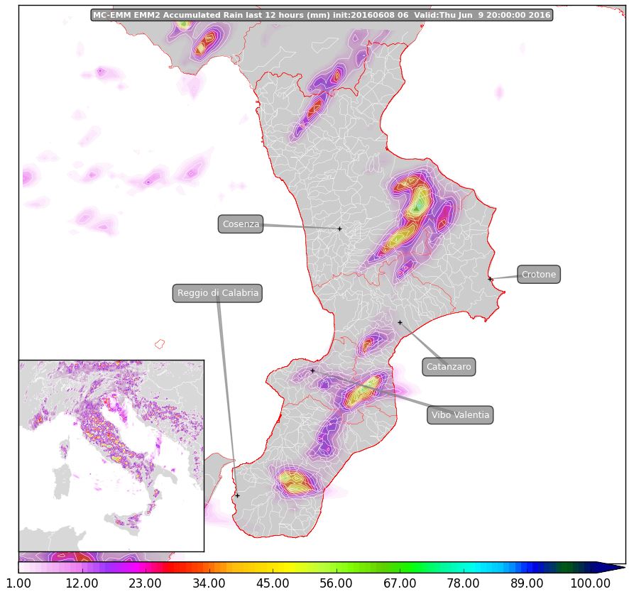 La mappa dei temporali "di calore" di GIOVEDI' 9 giugno in Calabria...