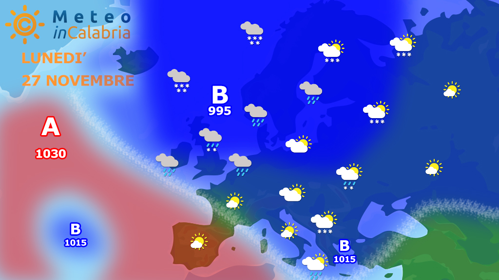 Residue piogge e deboli nevicate, poi rapido miglioramento...ma farà FREDDO!