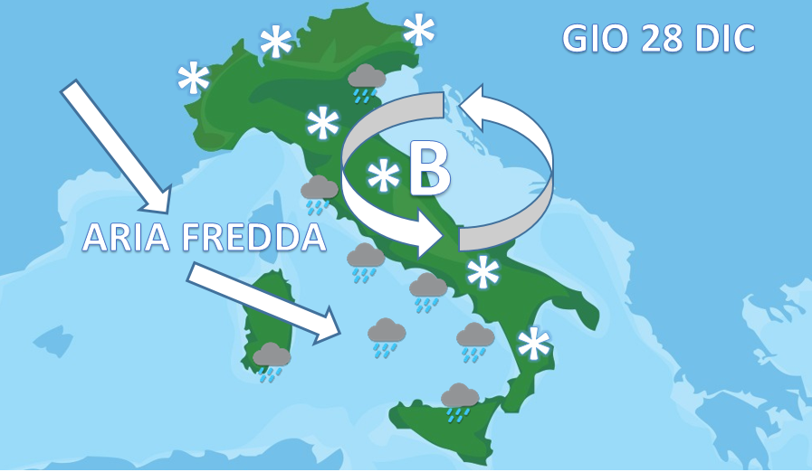 Giovedì 28 veloce ma intenso peggioramento: ritornano nevicate diffuse sui monti!