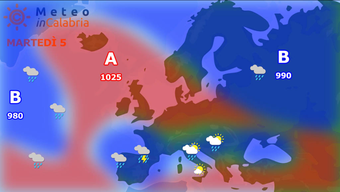 Lieve calo delle temperature sui versanti tirrenici con nubi sparse senza piogge.