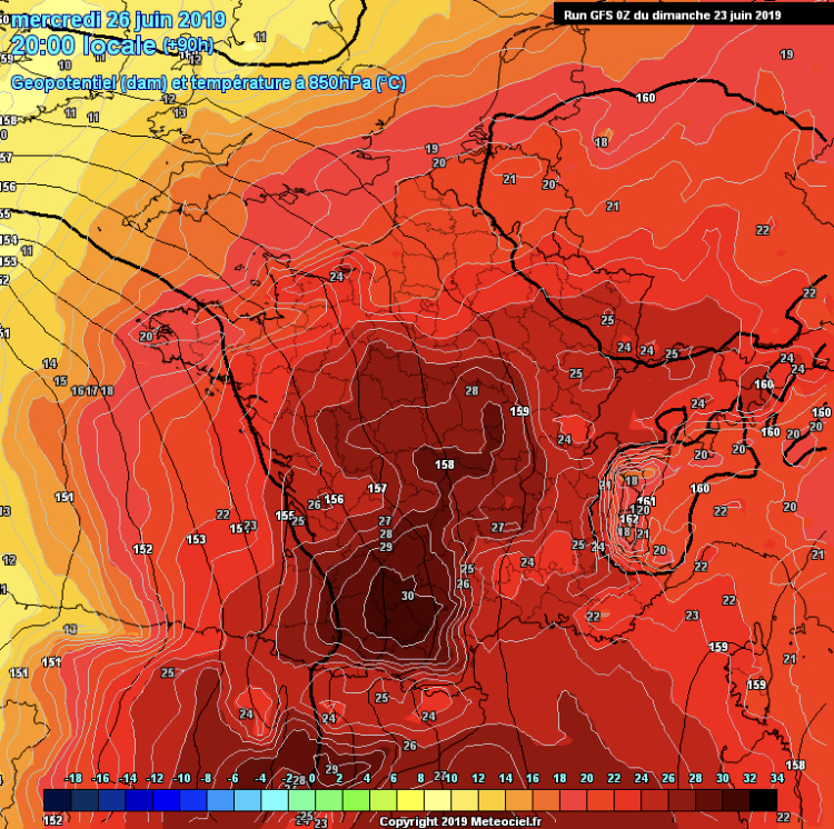 Temperature 850 hpa francia caldo intenso