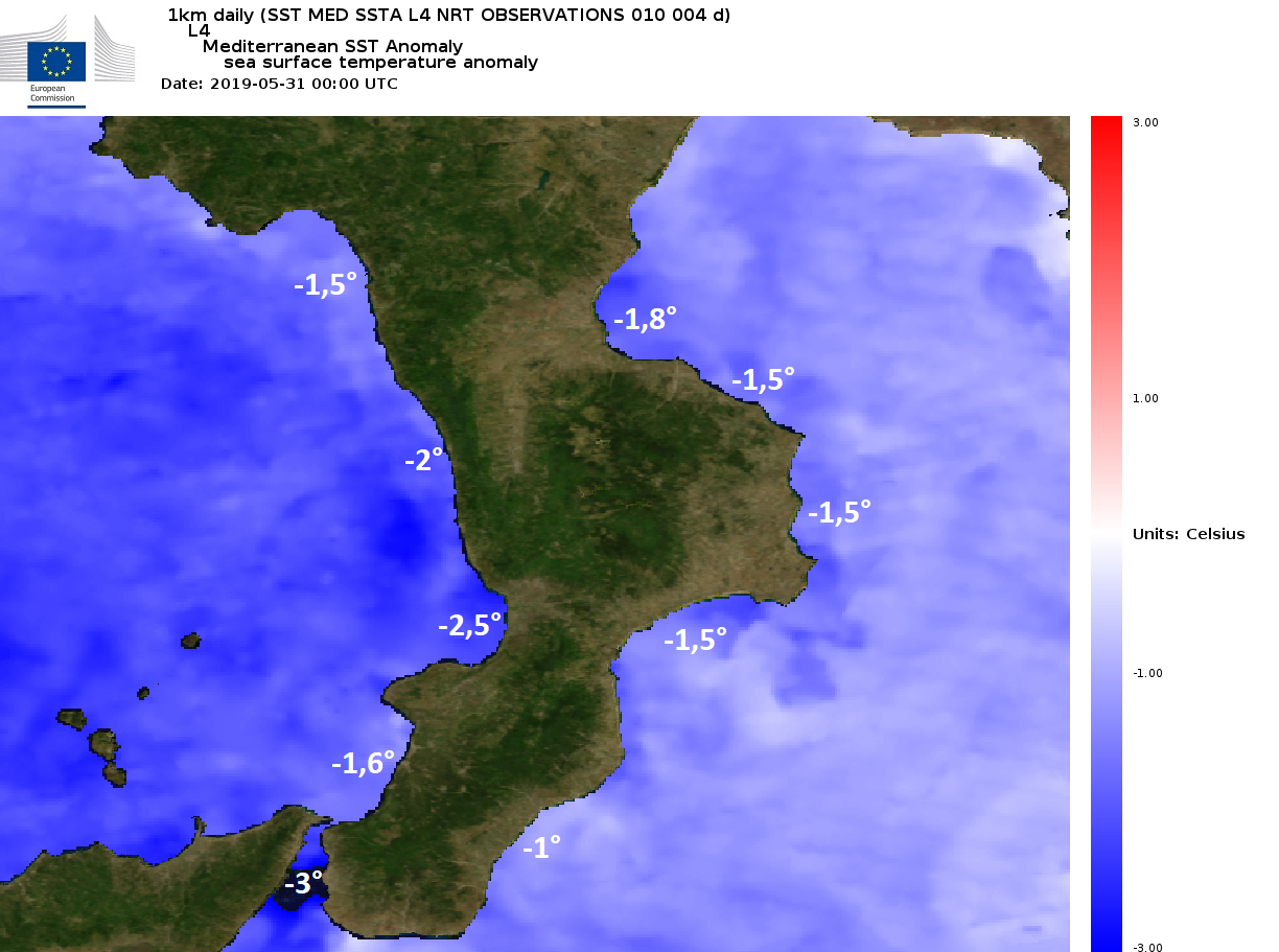 Un maggio anomalo ha reso i mari calabresi insolitamenti freddi, fino a 3° sotto le medie.