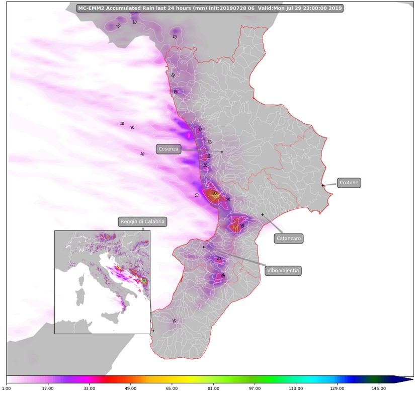 piogge previste in calabria per lunedì 29 luglio 2019