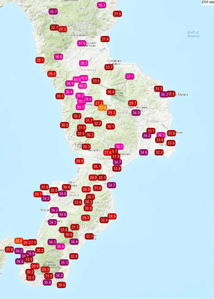 Superati i 40° sulla valle del Crati