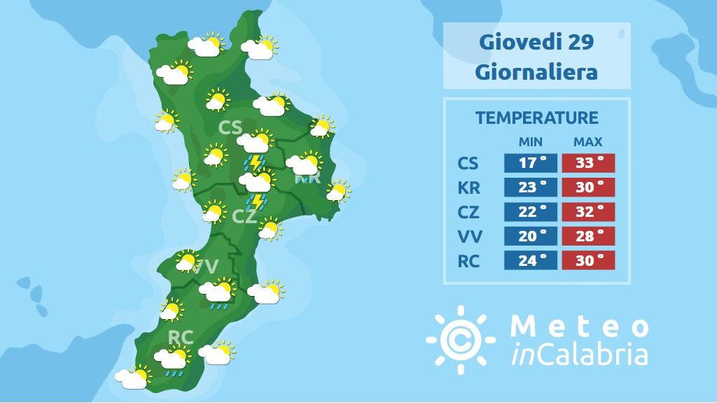 previsione meteo in calabria per giovedì 29 agosto 2019