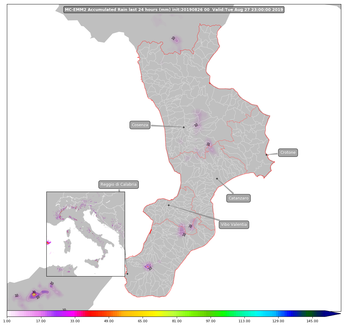 precipitazioni previste in calabria per martedì 27 agosto 2019