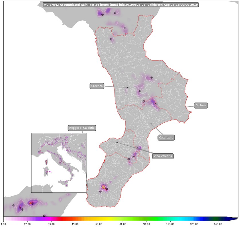 piogge previste in calabria per lunedì 26 agosto 2019