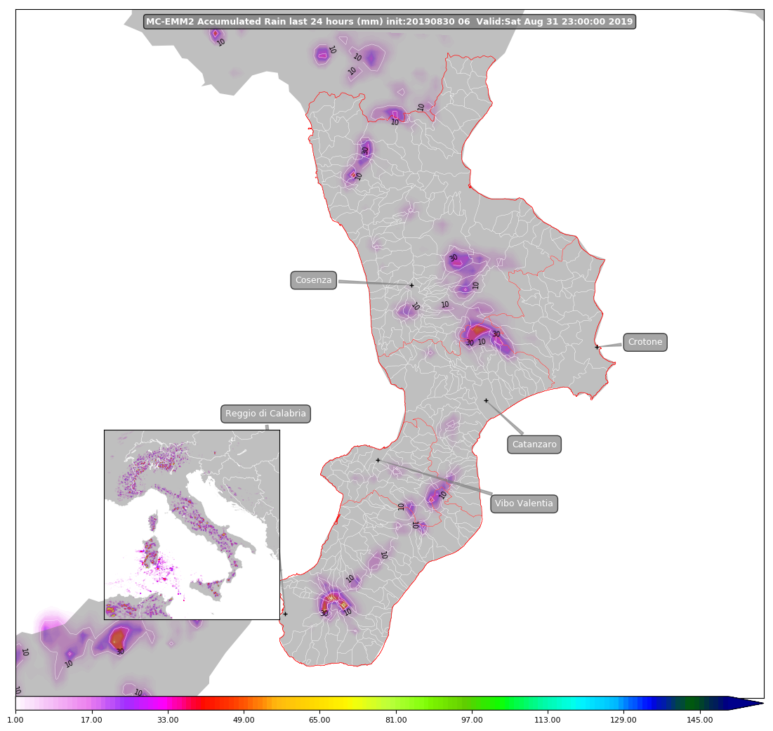 precipitazioni previste in calabria per il 31 agosto 2019