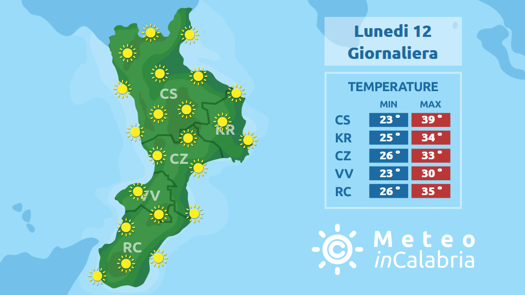 previsioni meteo calabria lunedi 12 agosto