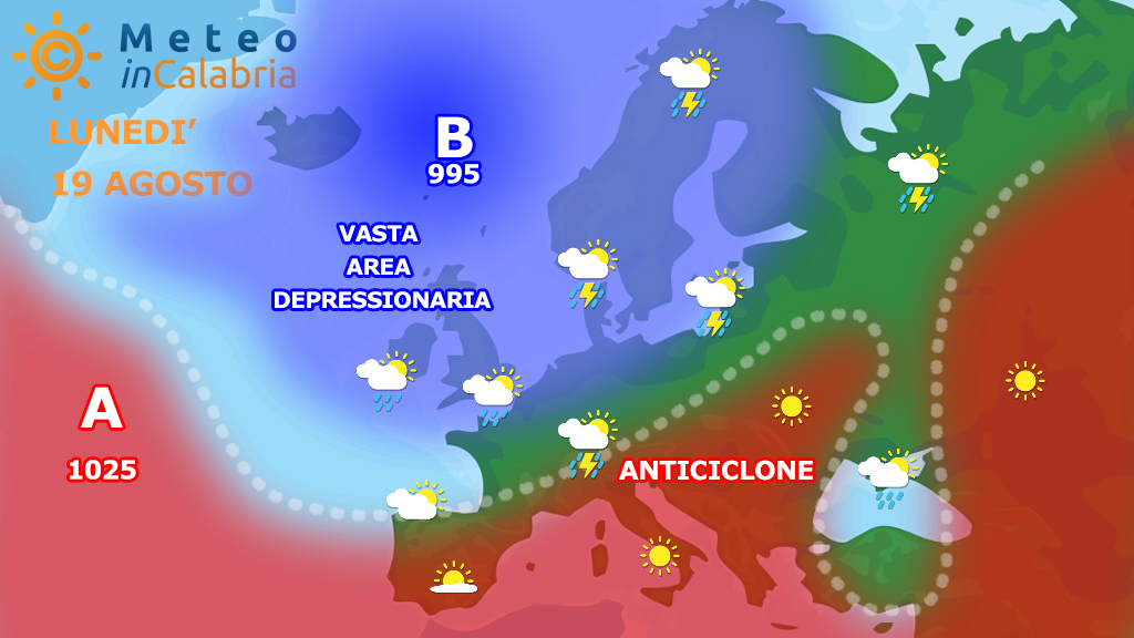 sinottica europa calabria lunedi 19 agosto 2019