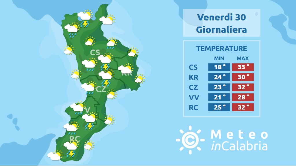 previsione meteo in Calabria per venerdì 2 agosto 2019