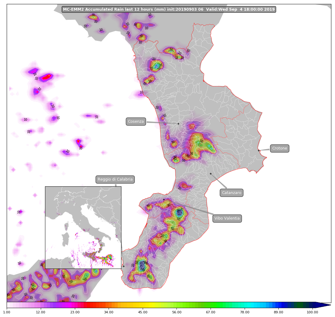 previsione piogge wrf calabria 4 settembre 2019