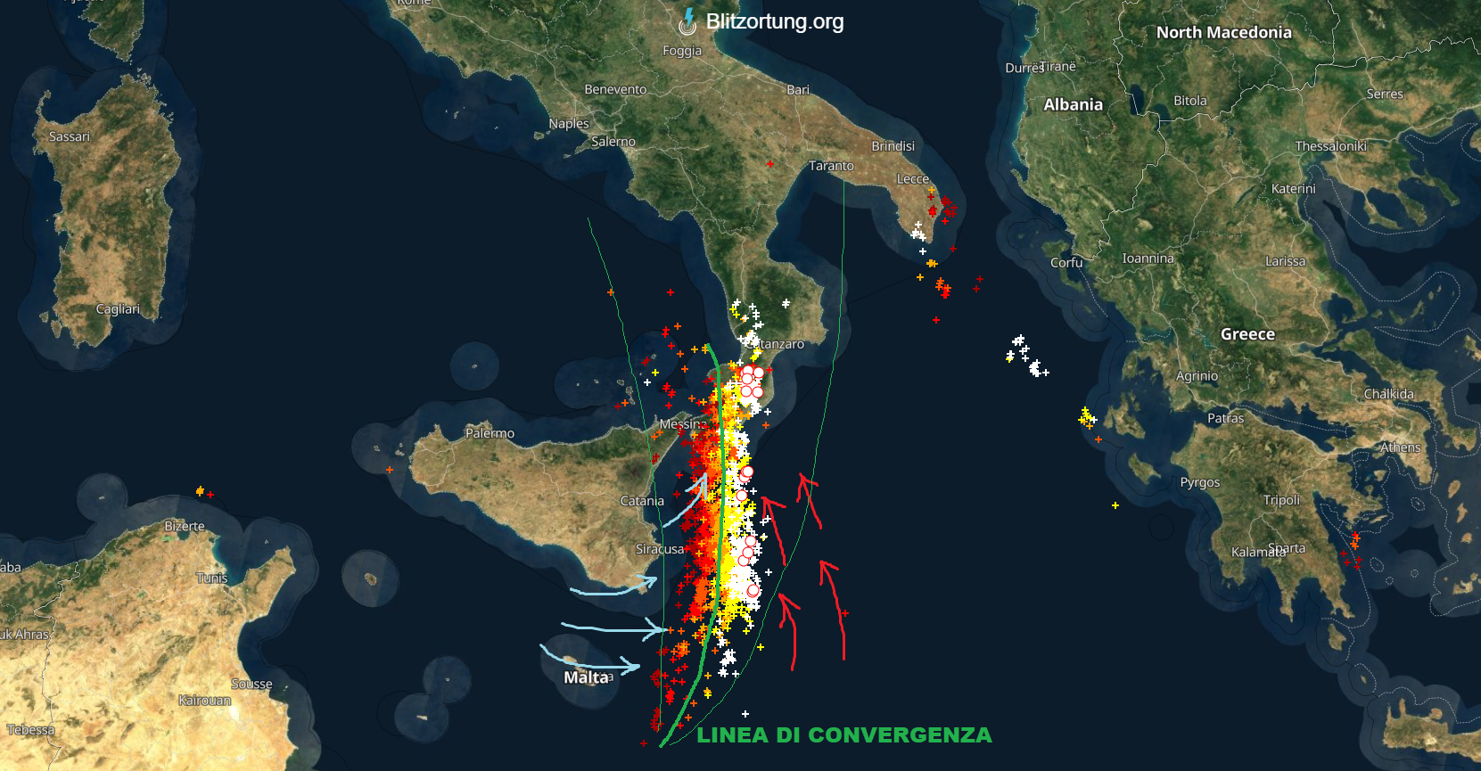 mappa fulmini blitzortung sud italia 24 novembre 2019