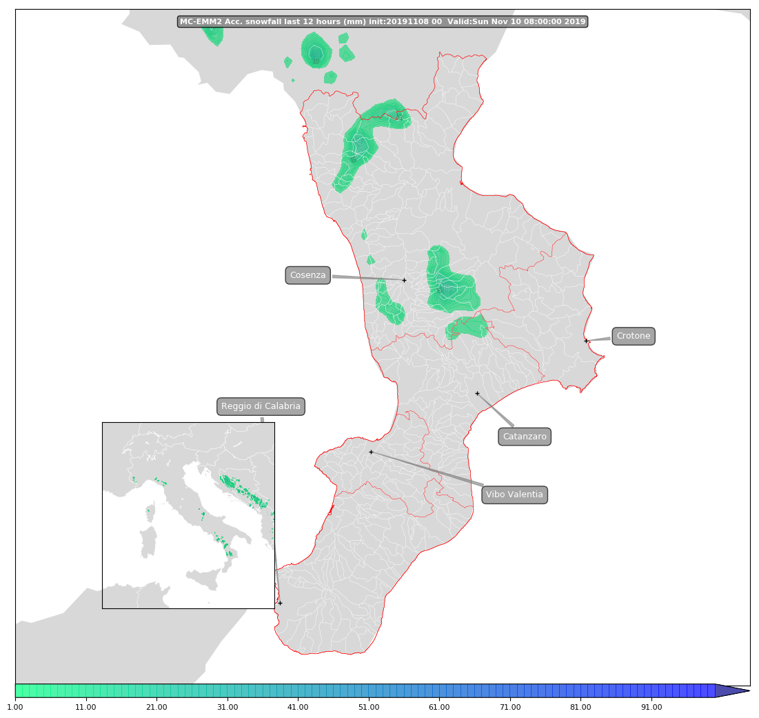 mappa neve calabria domenica 10 novembre 2019