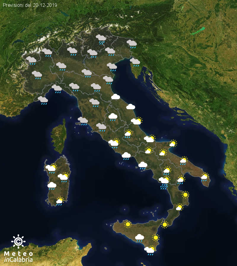 Previsioni del tempo in Italia per il giorno 20/12/2019