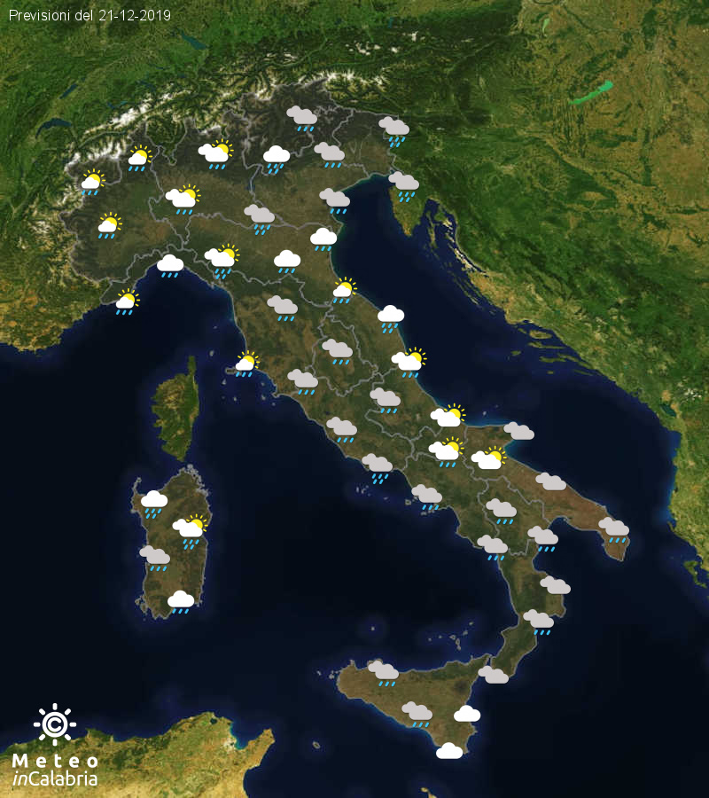 Previsioni del tempo in Italia per il giorno 21/12/2019