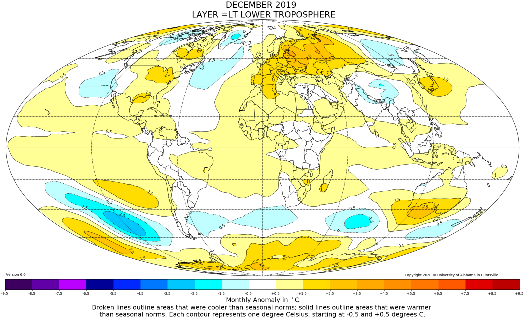 Mappa anomalie temperatura satellite dicembre 2019