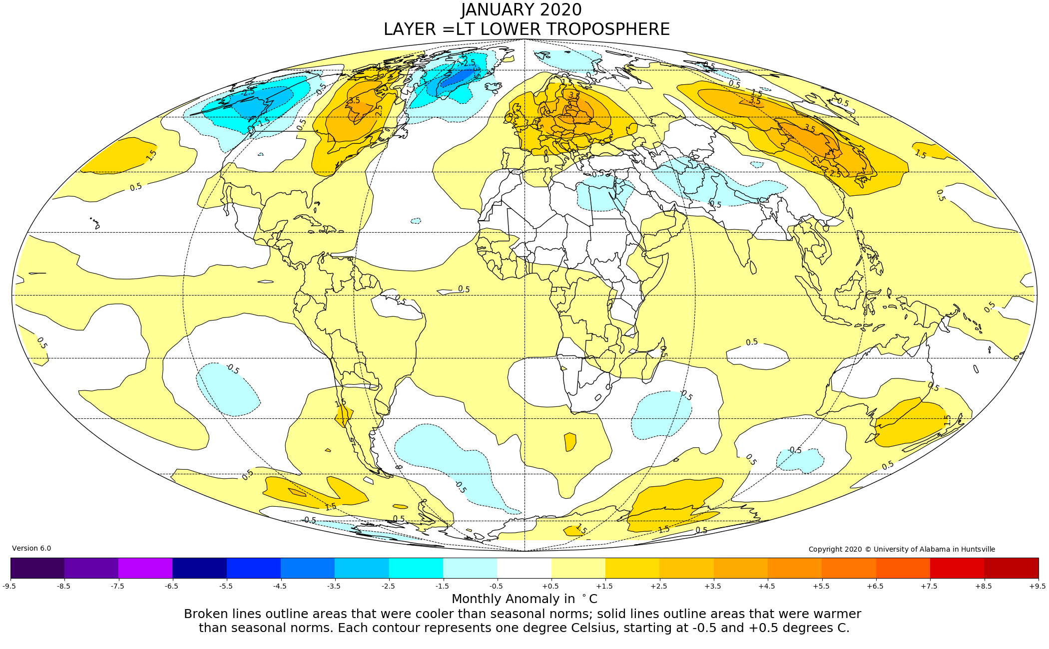 mappa anomalie termiche da satellite - europa caldo gennaio 2020