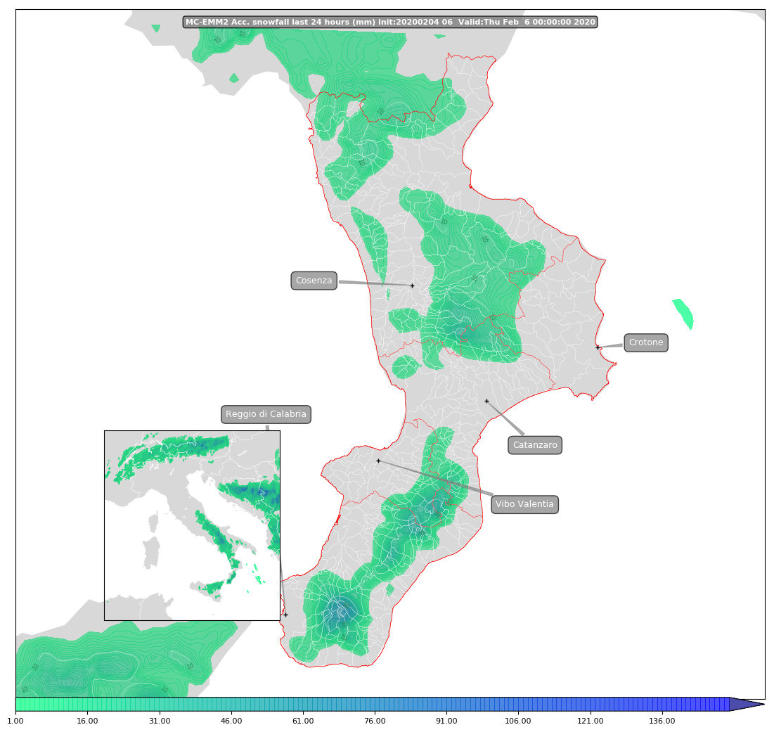 mappa neve calabria 5 febbraio 2020 - a bassa quota