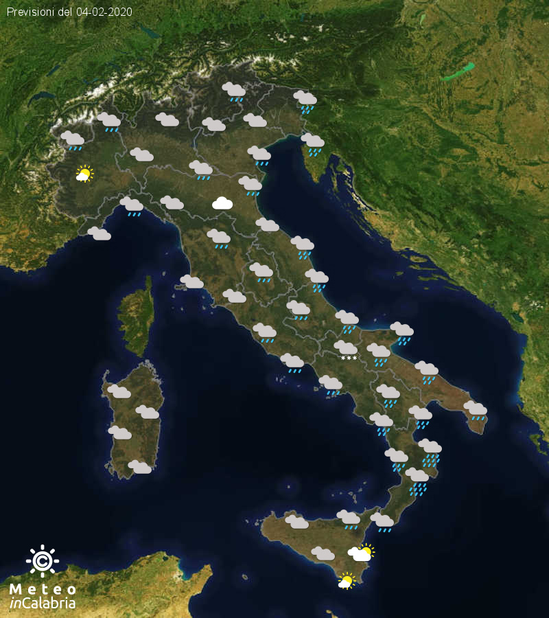 Previsioni del tempo in Italia per il giorno 04/02/2020