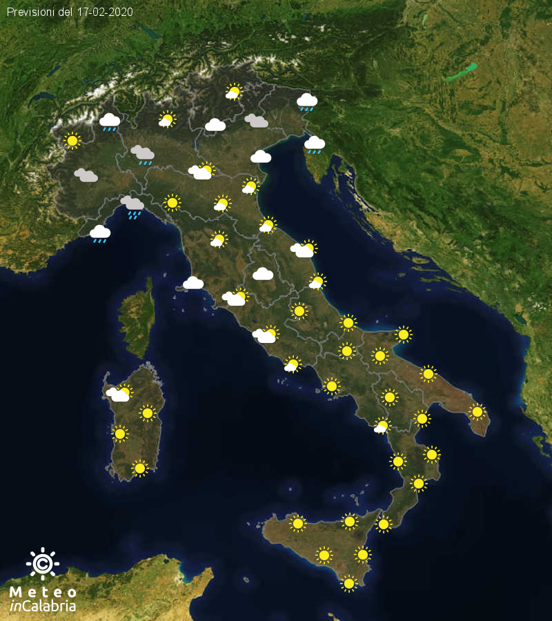 Previsioni del tempo in Italia per il giorno 17/02/2020