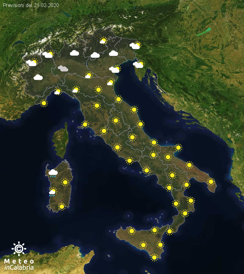 Previsioni del tempo in Italia per il giorno 21/02/2020