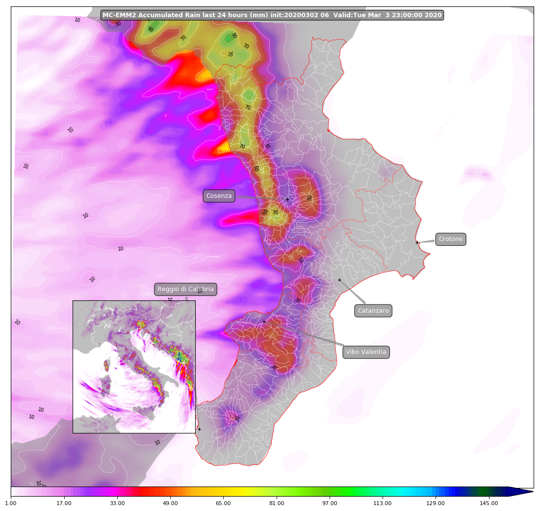 mappa piogge previste calabria 3 marzo 2020 wrf