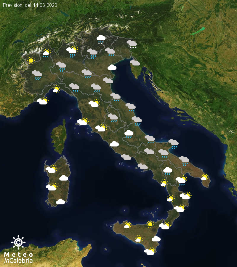 Previsioni del tempo in Italia per il giorno 14/03/2020