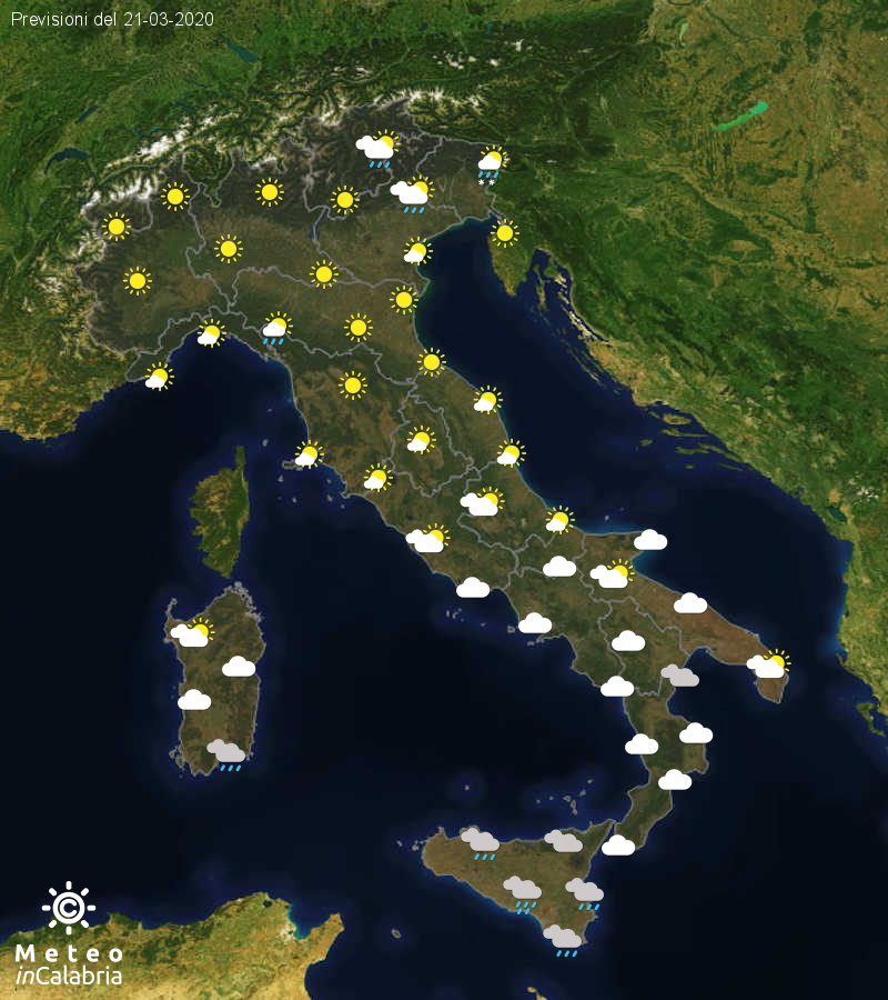 Previsioni del tempo in Italia per il giorno 21/03/2020