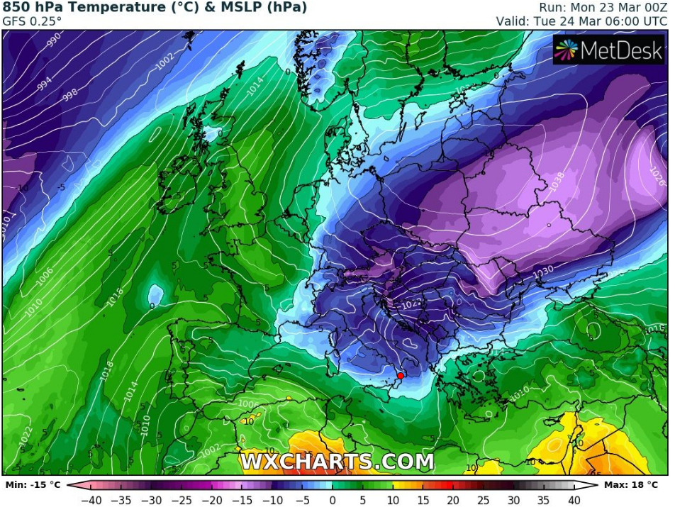 temperatura 850 hPa europa