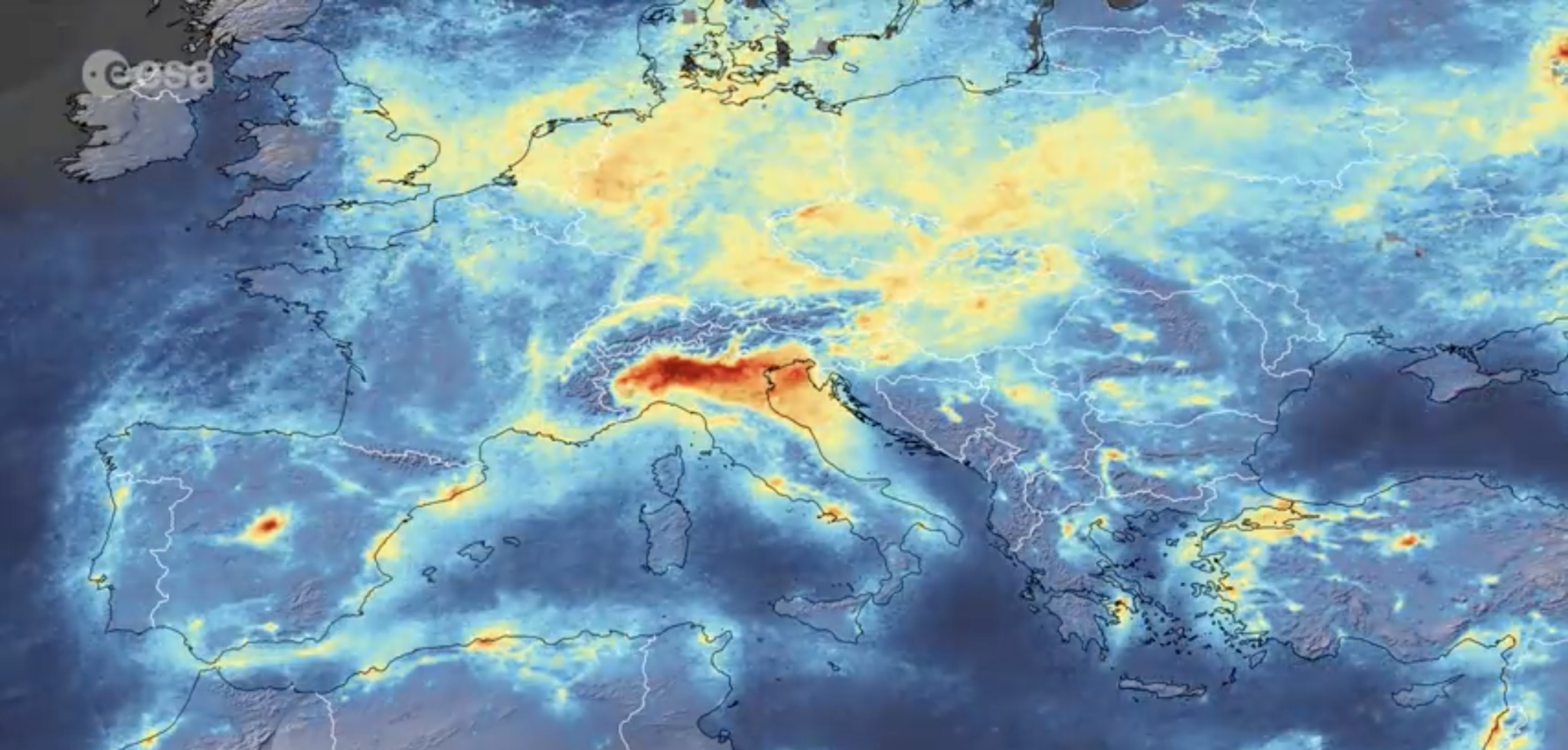 Concentrazione NO2 Europa pre lockdown coronavirus