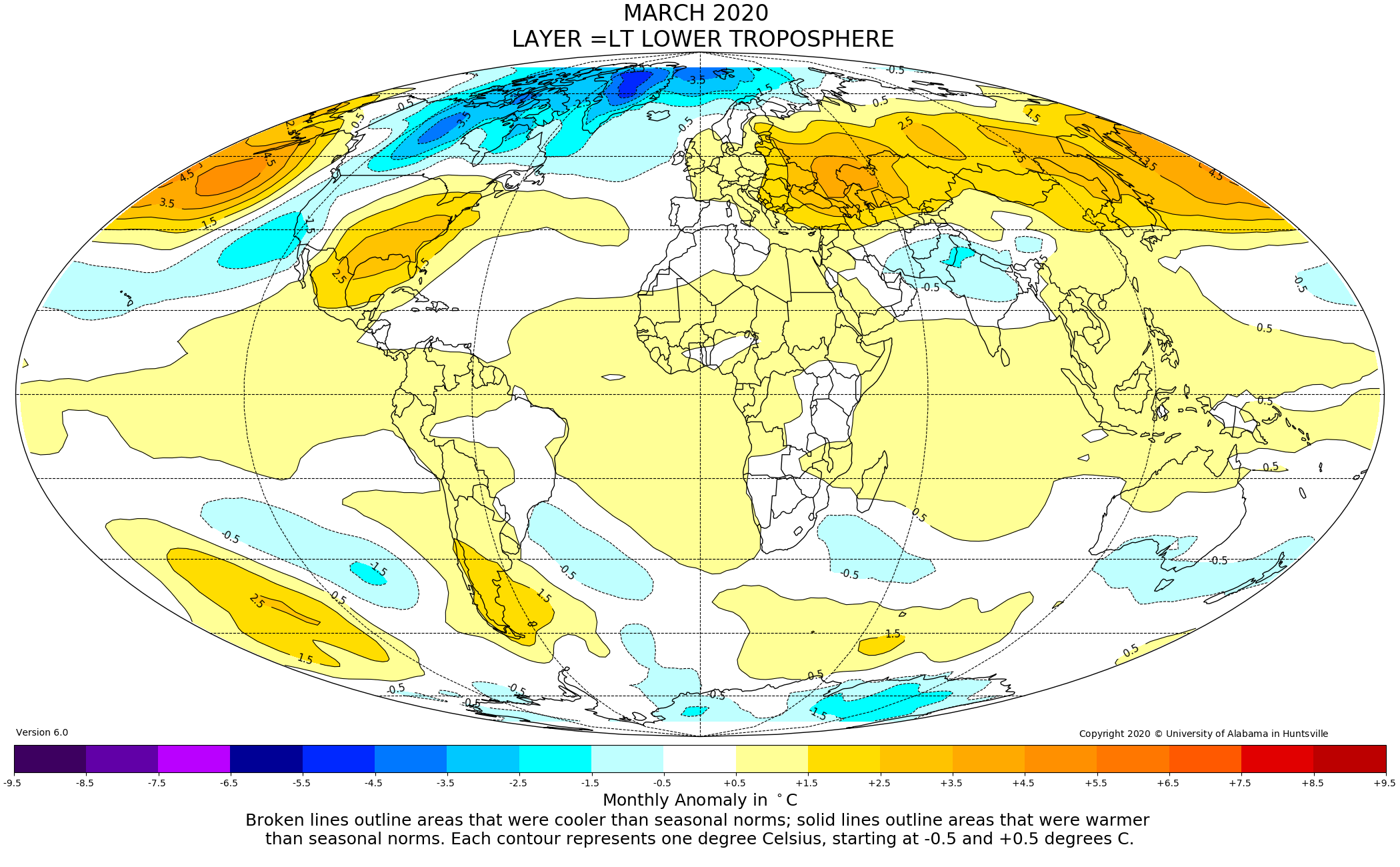 Mappa globale anomalie temperature da sateMappa globale anomalie temperature da satellite marzo 2020llite marzo 2020