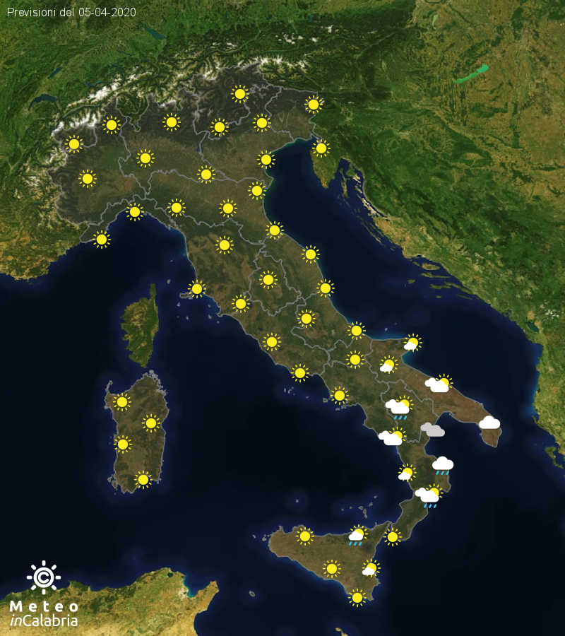 Previsioni del tempo in Italia per il giorno 05/04/2020