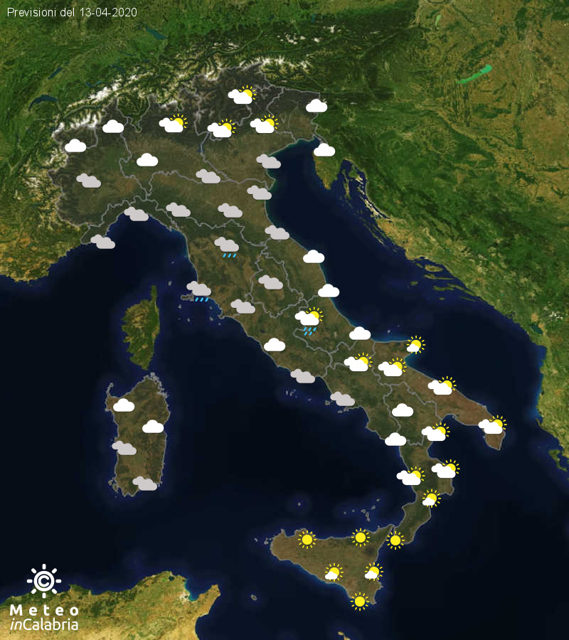 Previsioni del tempo in Italia per il giorno 13/04/2020