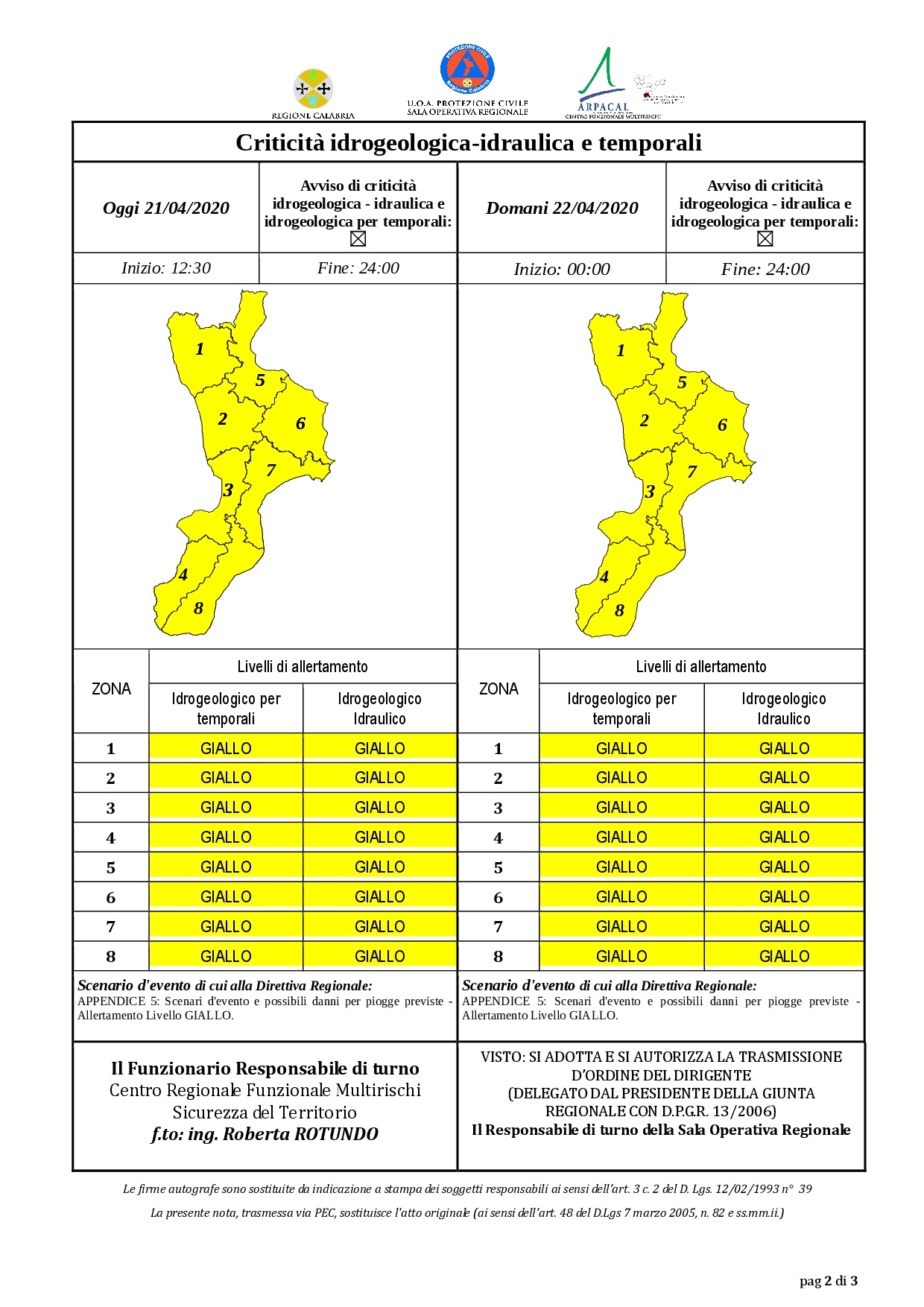Criticità idrogeologica-idraulica e temporali in Calabria 21-04-2020
