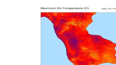 Mappa temperature massime calabria 14 maggio 2020