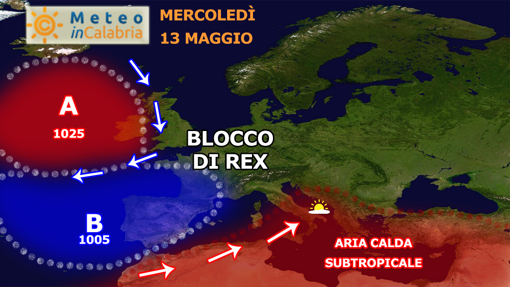 mappa sinottica europa blocco rex 13 maggio 2020 aria calda africana