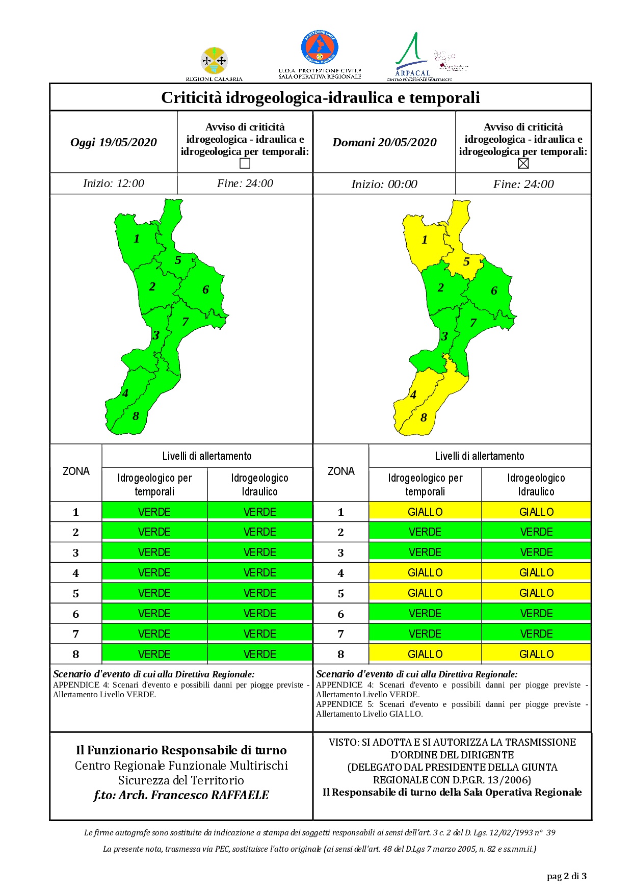 Criticità idrogeologica-idraulica e temporali in Calabria 19-05-2020