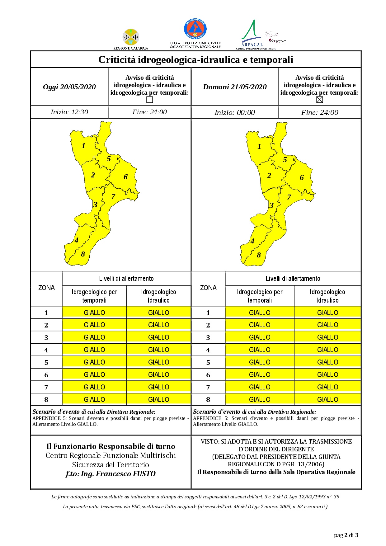Criticità idrogeologica-idraulica e temporali in Calabria 20-05-2020