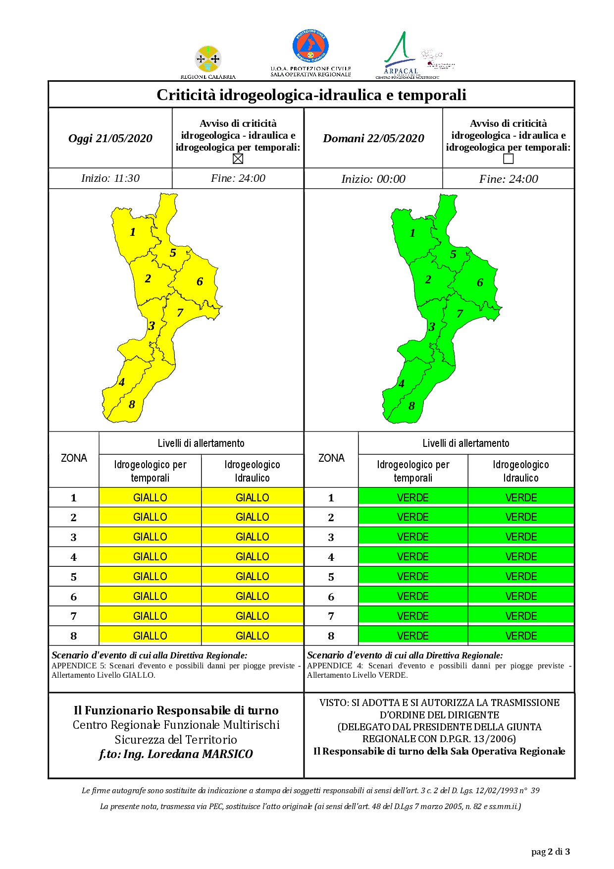 Criticità idrogeologica-idraulica e temporali in Calabria 21-05-2020
