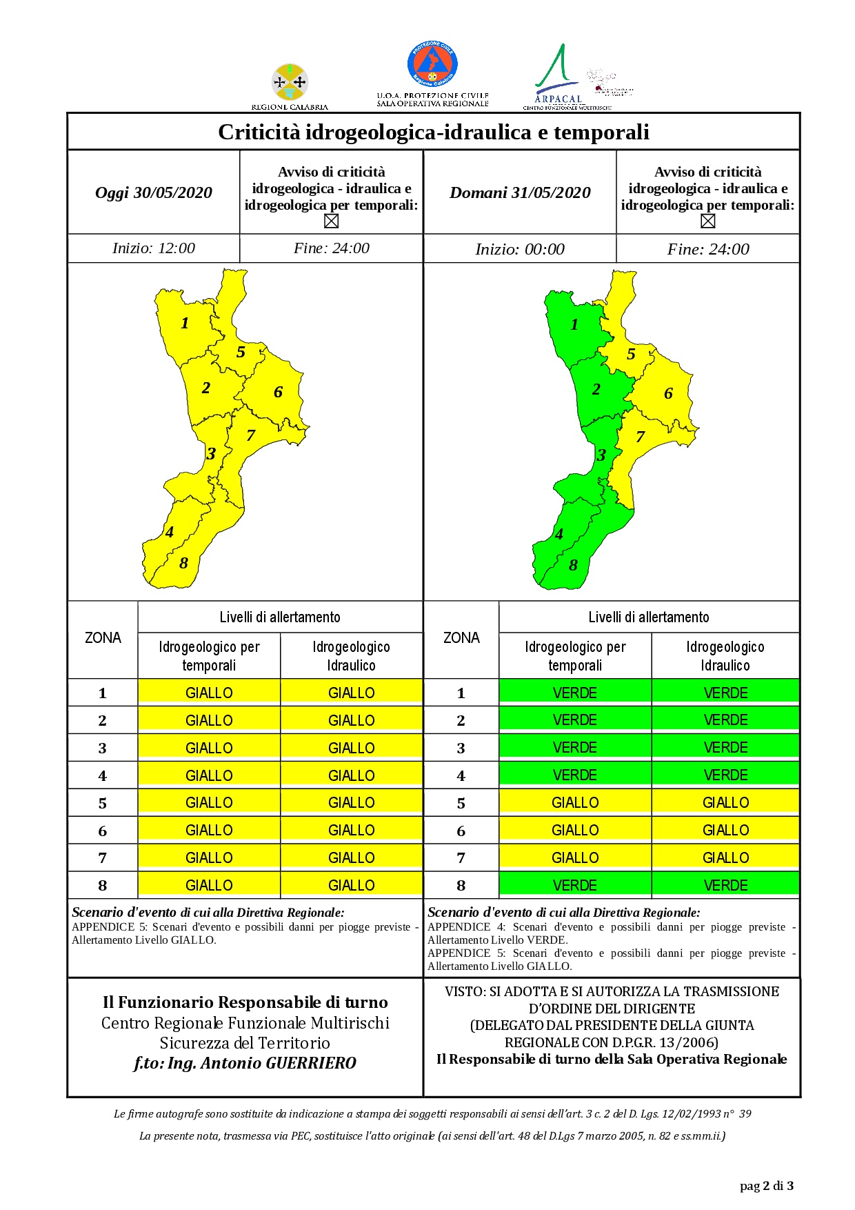 Criticità idrogeologica-idraulica e temporali in Calabria 30-05-2020