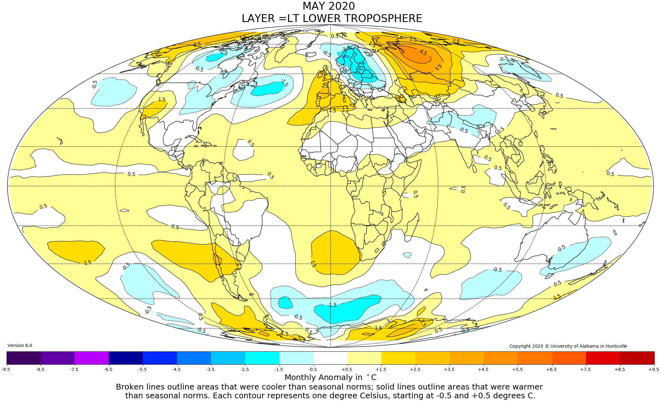 mappa anomalie temperature globali satellite maggio 2020