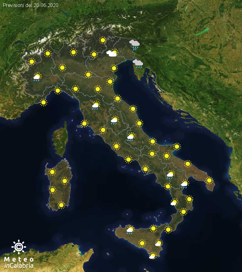 Previsioni del tempo in Italia per il giorno 20/06/2020