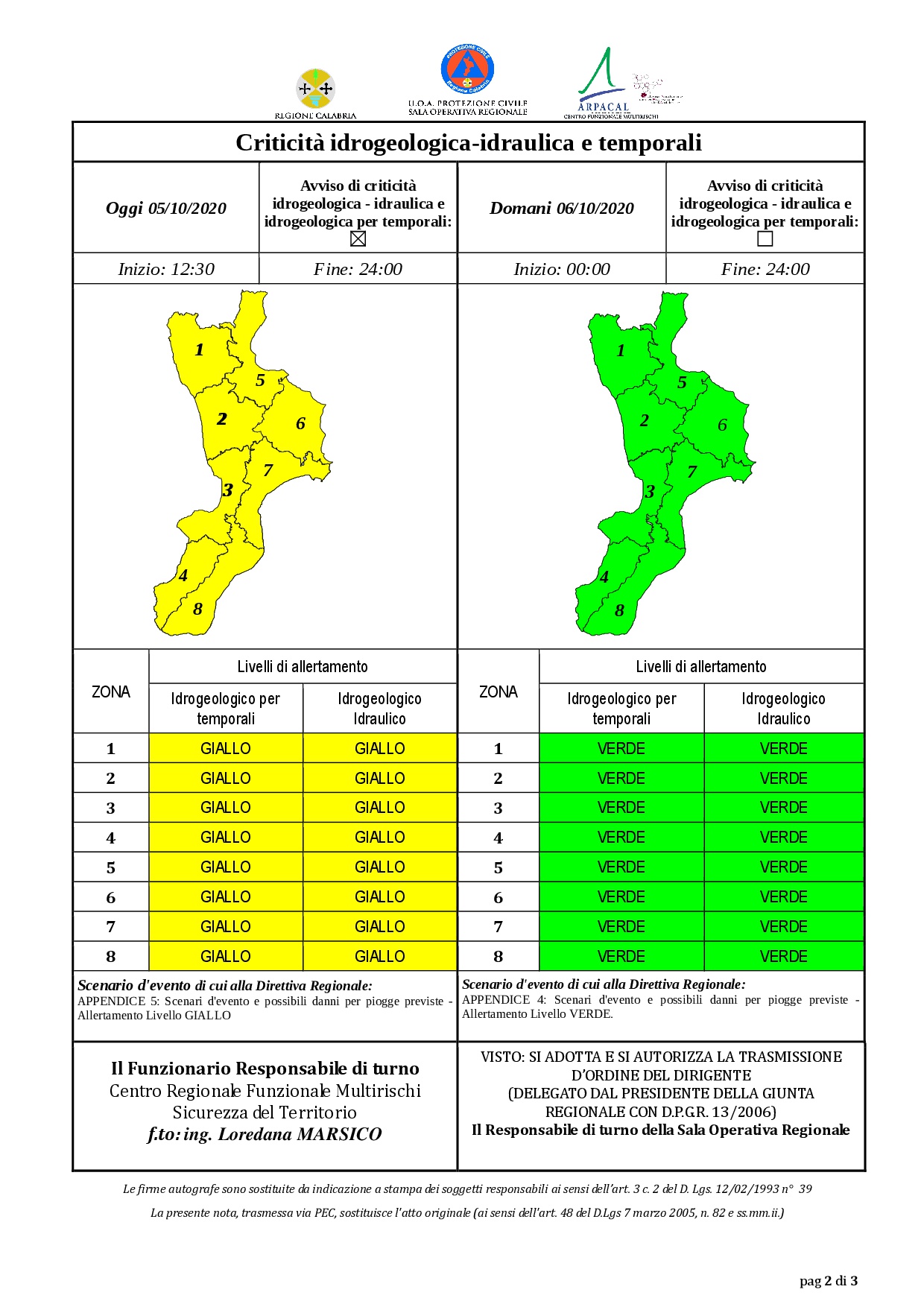 Criticità idrogeologica-idraulica e temporali in Calabria 05-10-2020