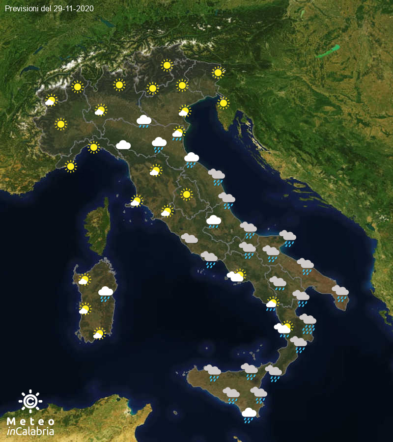 Previsioni del tempo in Italia per il giorno 29/11/2020